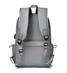 Vegan Leather Tech Backpack, USB Charging Port, Black/Gray, One Size