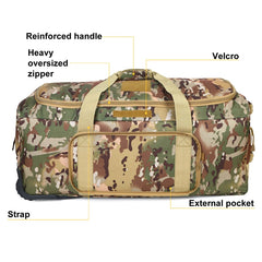 Large Checked Tactical Trolley Bag Deployment Wheeled Duffel, Green Camo