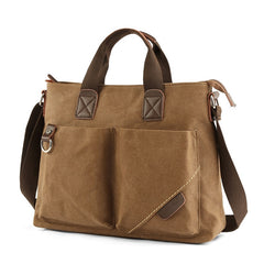 Canvas Briefcase Messenger Bag 15 inches Laptop Bag - Coyote/Dark Gray