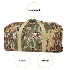 Large Checked Tactical Trolley Bag Deployment Wheeled Duffel, Green Camo