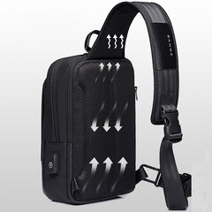 Multifunction Crossbody Bag Sling Backpack Chest Bag in Black, USB Port