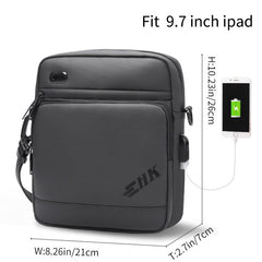 Waterproof Crossbody Bag Tablet Bag Handbag, USB Power Plug, Black/Gray