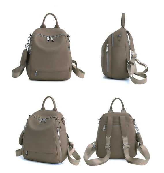 Majestic Backpack & Shoulder Bag for Women - Pebbled Leather - Taupe