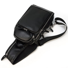 Leather Sling Bag Chest Bag Single Strap Pack - Black - USB Power Plug