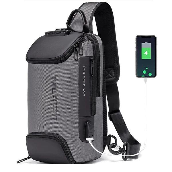 Anti Theft Sling Bag Crossbody Bag Chest Bag, USB Power Plug, Black/Gray