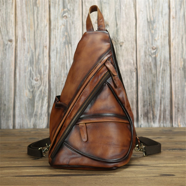 Vintage Leather Backpack for Men, Converts to Crossbody Bag, One Size