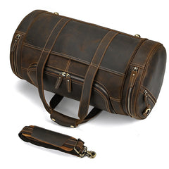 Globetrotter Barrel Duffel Bag Weekender, Leather, Dark Brown, One Size