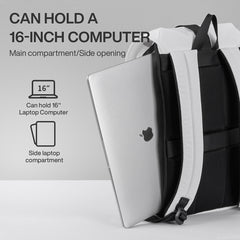 Lightweight Fold-Over Backpack Laptop Backpack, 16 inches, Black/White