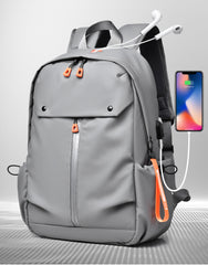 Vegan Leather Tech Backpack, USB Charging Port, Black/Gray, One Size