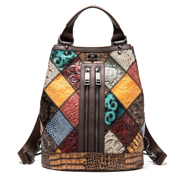 Convertible Embossed Leather Backpack Shoulder Bag for Women, 13 inches