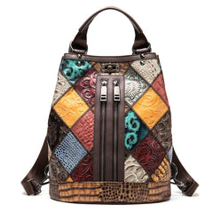 Convertible Embossed Leather Backpack Shoulder Bag for Women, 13 inches