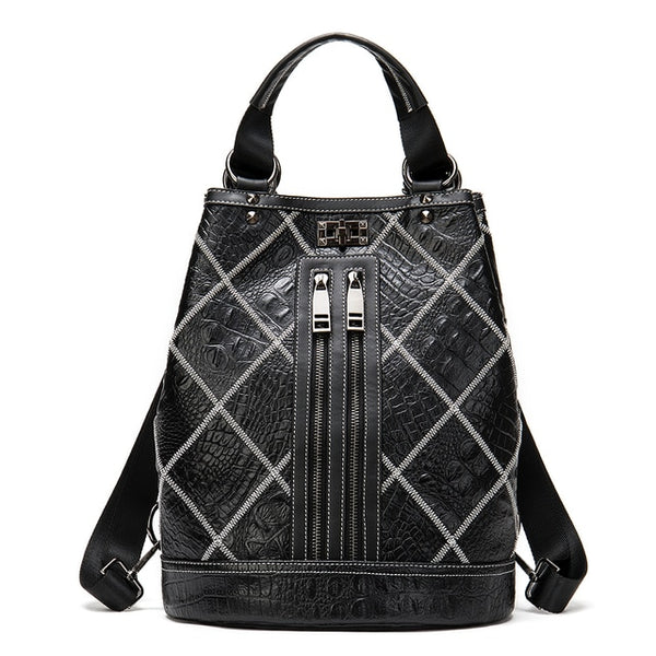 Convertible Embossed Leather Backpack Shoulder Bag for Women, 13 inches