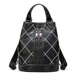Convertible Embossed Leather Backpack Shoulder Bag for Women, 13 inches
