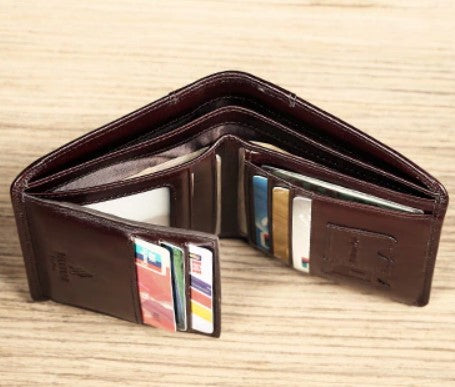 Classic Style Billfold Wallet Genuine Leather Wallet Card Holder Purse