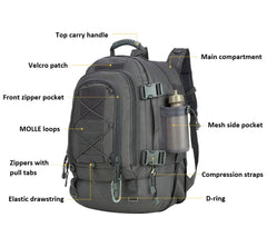 Large Waterproof Assault Backpack with Molle System 60 Liters, One Size