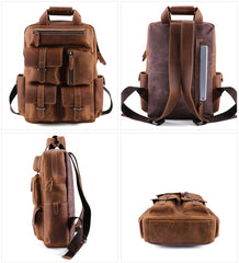 Classic Multi-Pocket Crazy Horse Leather Backpack for Travel and Office