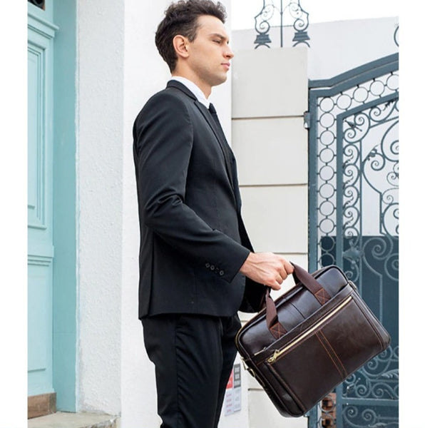 Men’s Work and Travel Leather Briefcase with 14 inches Computer Storage