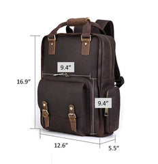 Crazy Horse Leather Backpack for DSLR Camera and 15.6 inches Laptop