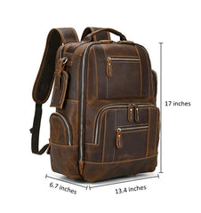 Multi-Pocket Leather Laptop Backpack with Zipper Closure 15.6 inches