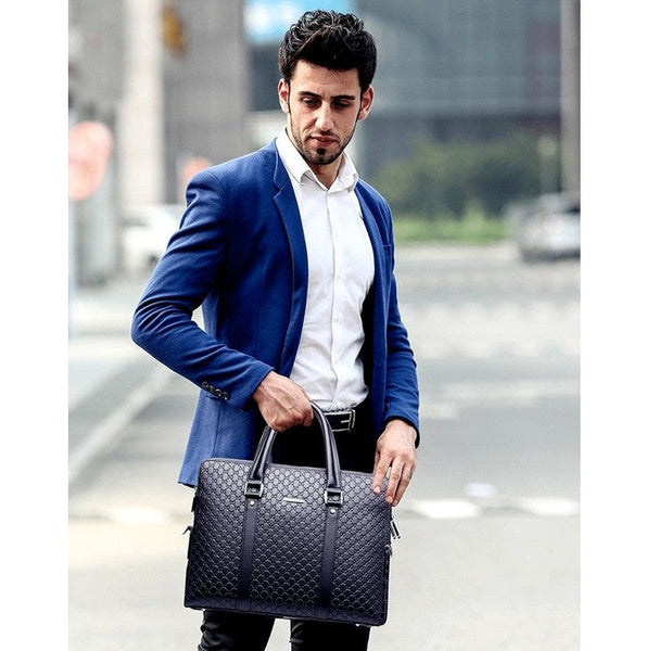 Double Layered Vegan Leather Business Briefcase Laptop Bag, Two Sizes