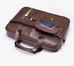 Leather Messenger Briefcase 15.6 inches Computer Carrying Bag for Men