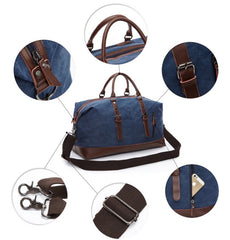 Canvas Duffel Bag with Leather Trim Large Travel Bag with Shoulder Strap