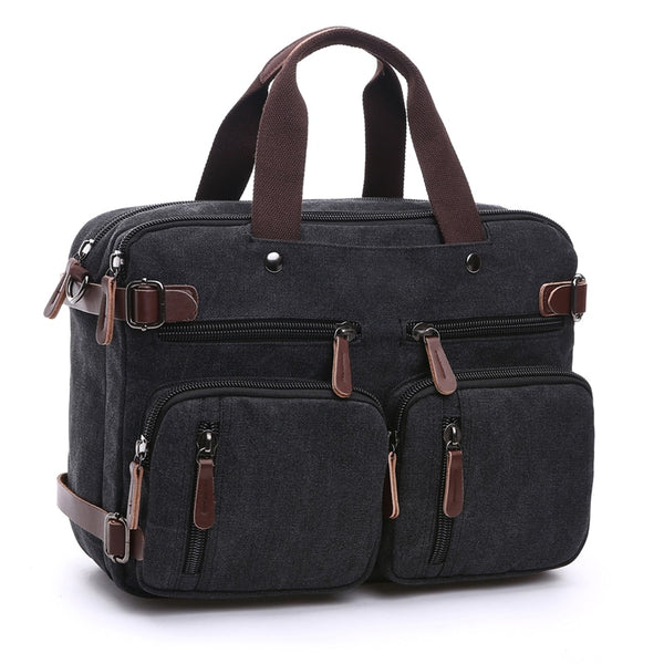 Zipper Shut Canvas Hybrid Briefcase, Converts to Backpack, Two Sizes