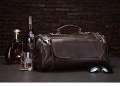 Sleek Wide Mouth Leather Duffel Bag, Men’s Carry-On Weekender, One Size