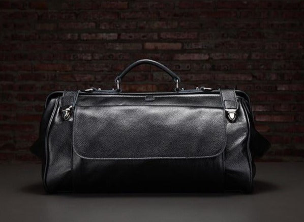 Sleek Wide Mouth Leather Duffel Bag, Men's Carry-On Weekender, One