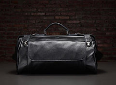 Sleek Wide Mouth Leather Duffel Bag, Men’s Carry-On Weekender, One Size