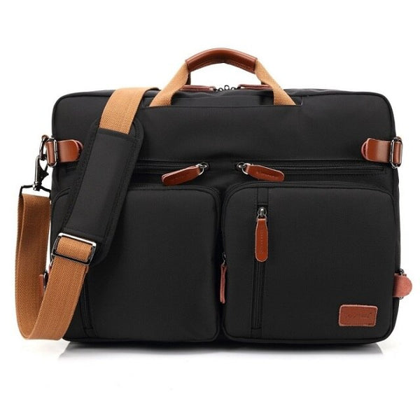 Hybrid Leather Trimmed Canvas Briefcase, Converts to Backpack, Two Sizes