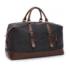 Stylish Leather-Trimmed Canvas Duffel Bag Weekender Carry-on Luggage