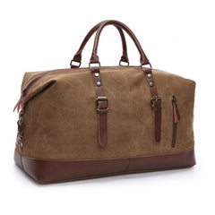 Stylish Leather-Trimmed Canvas Duffel Bag Weekender Carry-on Luggage