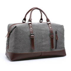 Stylish Leather-Trimmed Canvas Duffel Bag Weekender Carry-on Luggage