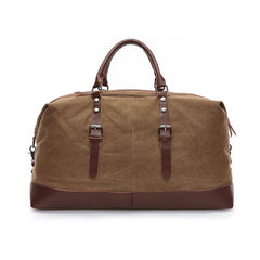 Stylish Leather-Trimmed Canvas Duffel Bag Weekender Carry-on Luggage