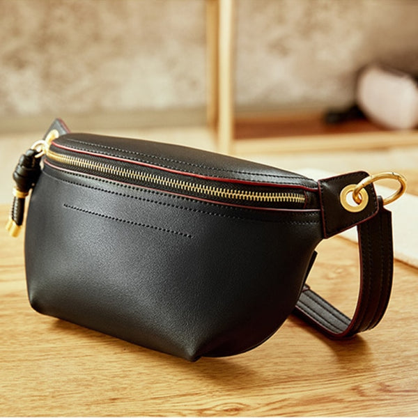 Chic Women’s Leather Fanny Pack Crossbody Bag, Black/Green/Pink/Yellow