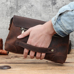 Vintage Crazy Horse Dark Leather Long Clutch Wallet in Brown - One Size