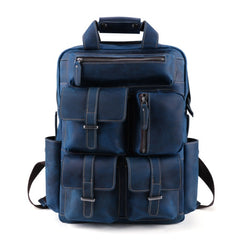 Classic Multi-Pocket Crazy Horse Leather Backpack for Travel and Office