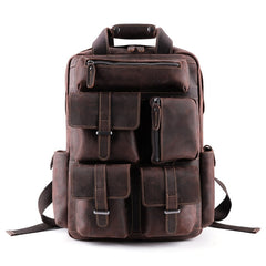 Classic Multi-Pocket Crazy Horse Leather Backpack for Travel and Office