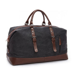 Stylish Leather-Trimmed Canvas Duffel Bag Weekender Carry-on Luggage