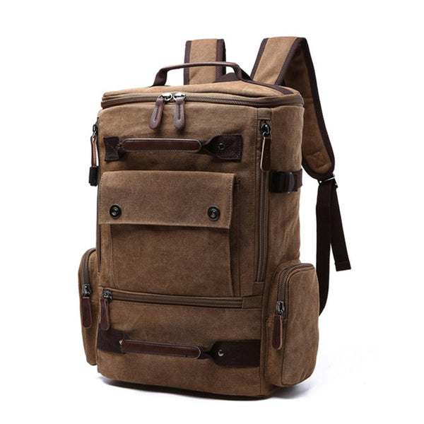 Large Vintage Zipper-Shut Canvas Rucksack 15.6 inch Laptop Backpack