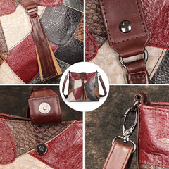 Bohemian Leather Messenger Bag Patchwork Satchel with Shoulder Strap