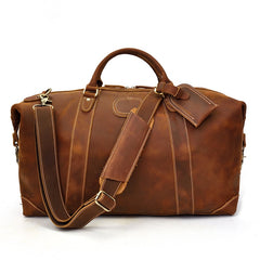 Classic Genuine Cowhide Leather Carry-On Weekender with Shoulder Strap