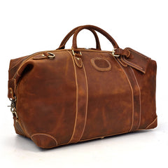 Classic Genuine Cowhide Leather Carry-On Weekender with Shoulder Strap