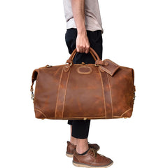 Classic Genuine Cowhide Leather Carry-On Weekender with Shoulder Strap