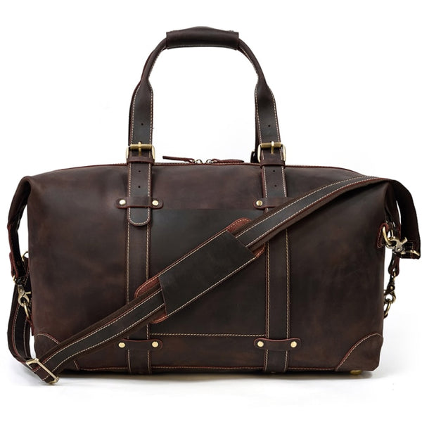 Classic Genuine Cowhide Leather Carry-On Weekender with Shoulder Strap