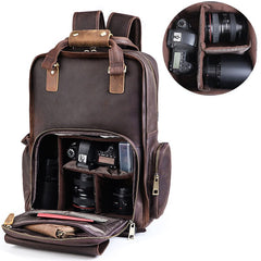 Crazy Horse Leather Backpack for DSLR Camera and 15.6 inches Laptop