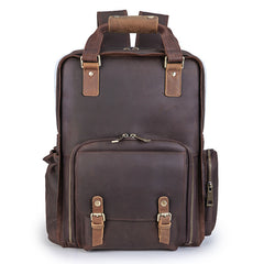 Crazy Horse Leather Backpack for DSLR Camera and 15.6 inches Laptop