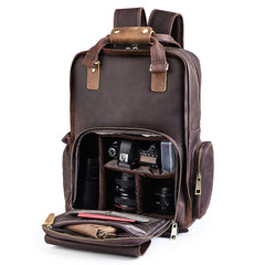 Crazy Horse Leather Backpack for DSLR Camera and 15.6 inches Laptop