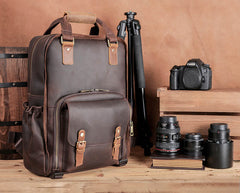 Crazy Horse Leather Backpack for DSLR Camera and 15.6 inches Laptop